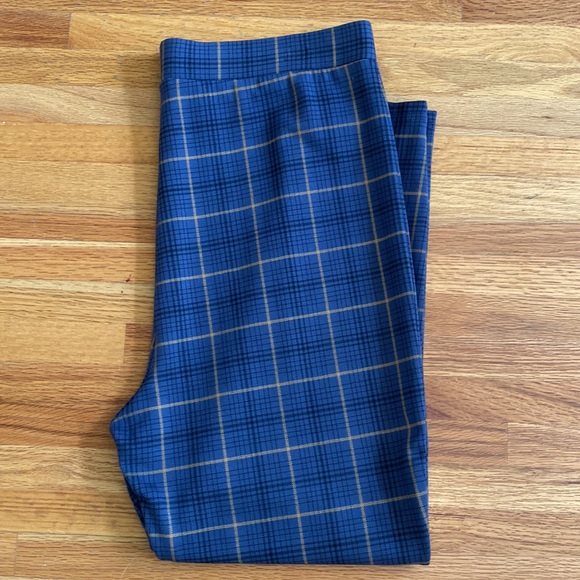 Nordstrom Blue/Gold Plaid Pull-On Flat Front Stretchy Pants - Size L - Picture 4 of 9